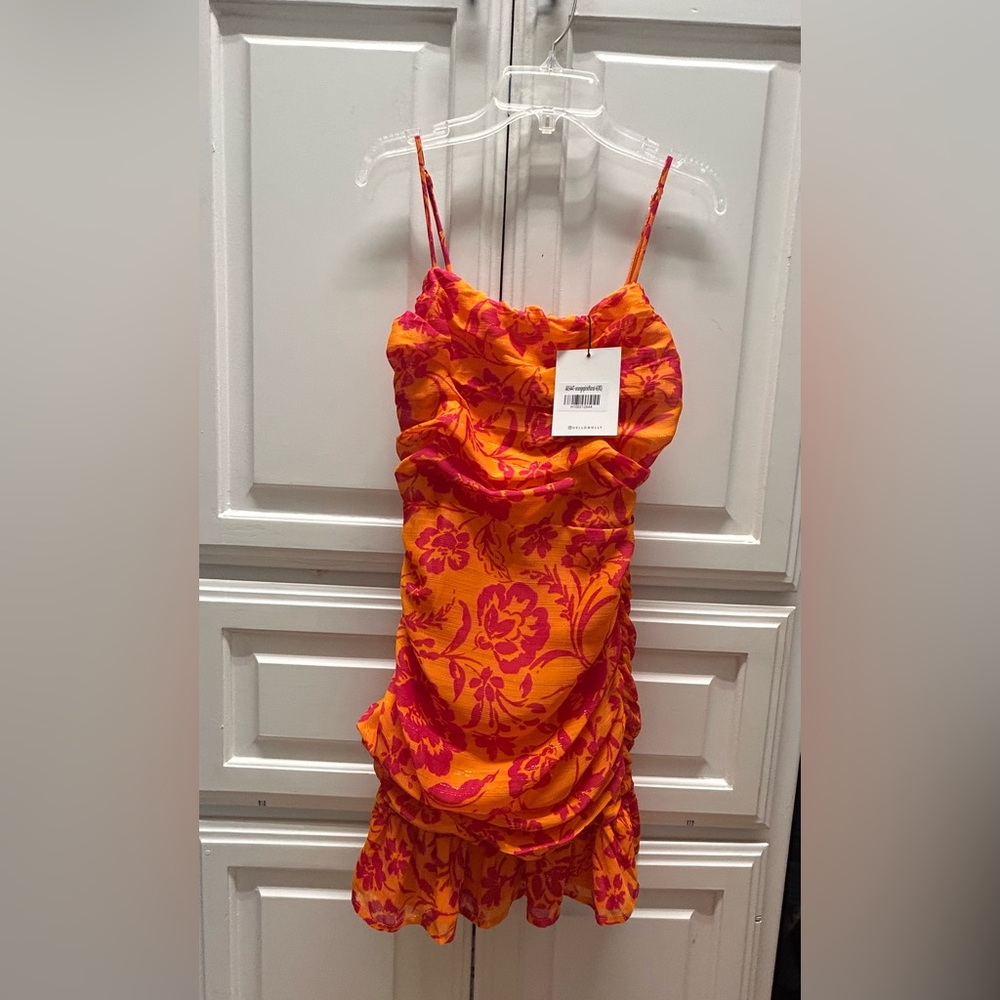 Hello Molly Orange and Pink Floral Mini Dress